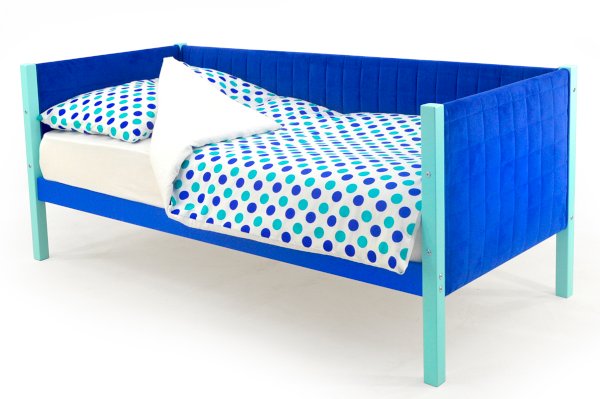 Детская деревянная кровать-тахта мягкая Svogen цвет мятно-синий (Бельмарко)